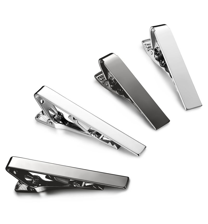LOYALLOOK 2pcs 2.15Inch Mens Tie Bar Pinch Clip Set for Regular Ties and 2pcs 1.5Inch Skinny Tie Clip with Gift Box Silver Black Tone Pack - Image 1